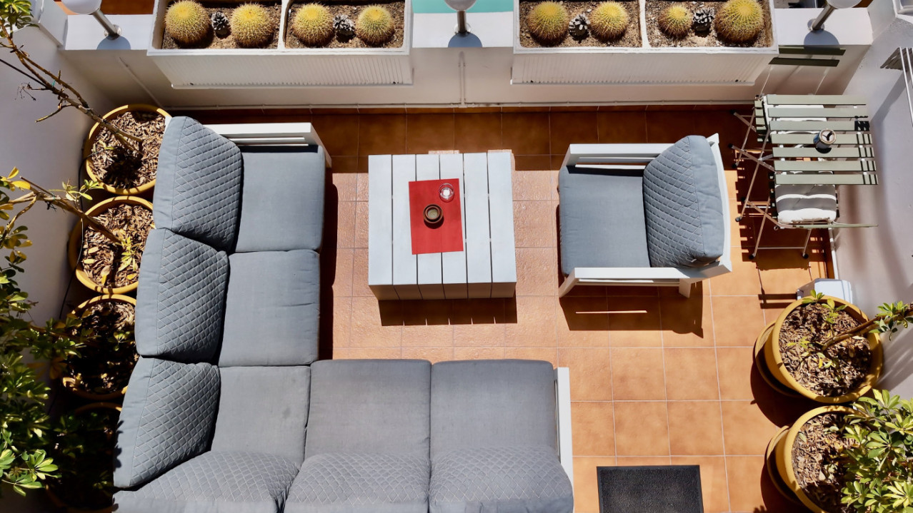 Looking down on the terrace